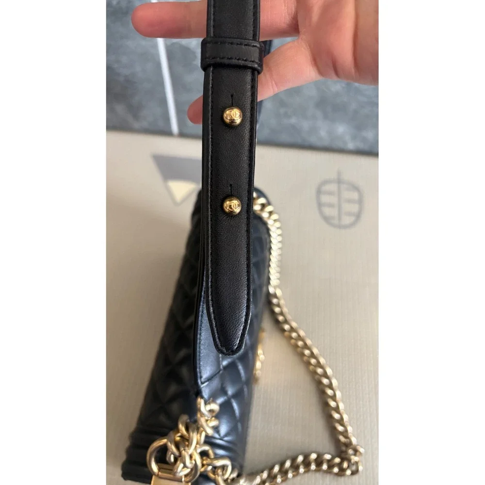 Chanel Boy Bag Old Medium Black Quilted Lambskin Aged Gold Hardware